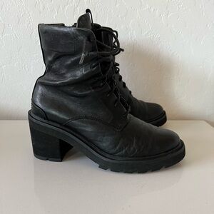 Frye Savannah Black Leather Moto Lace Up Combat Boots Size 8